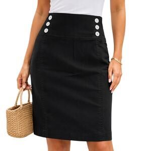 Lauren Ralph Lauren Women's 10P Black Pencil Skirt Silver Buttons